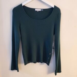Calvin Klein Womens Ribbed Long Sleeve Green Sweater L